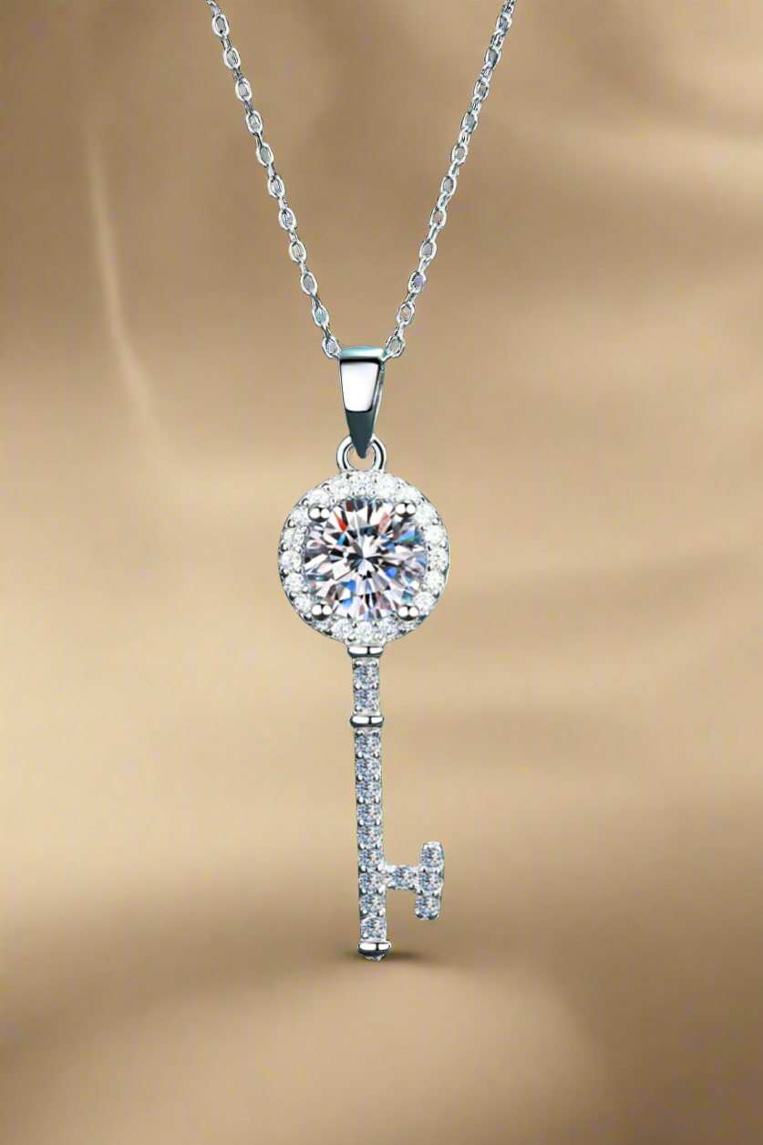 Adored Moissanite Key Pendant Necklace