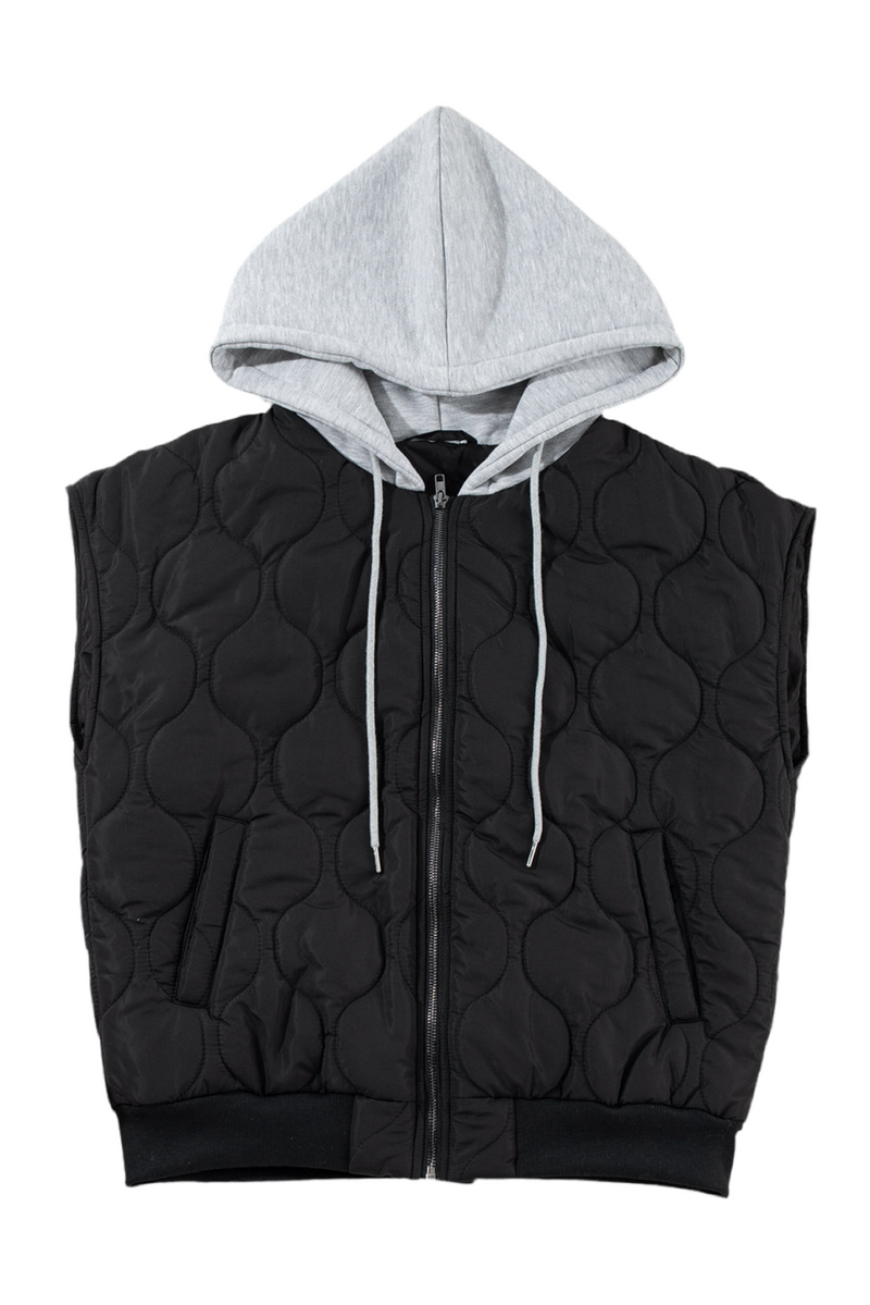 Drawstring Zip Up Hooded Vest Coat