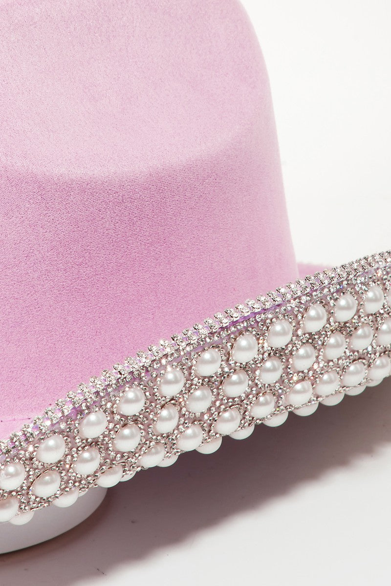 Rhinestone Pearl Trim Cowboy Hat