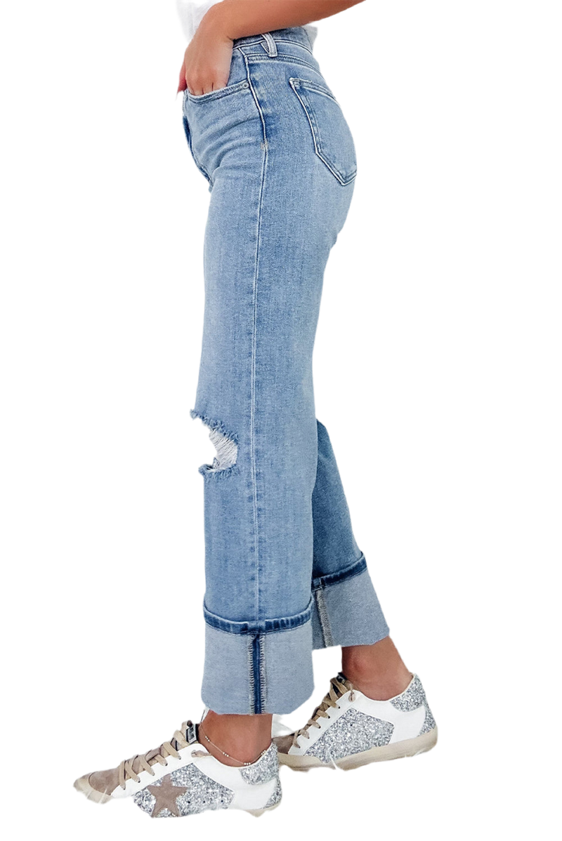 Distressed Straight Jeans with Pockets