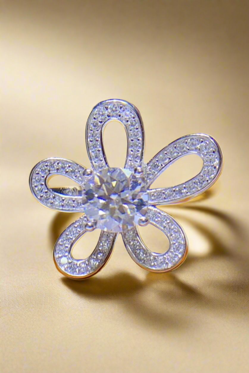 1 Carat Moissanite Flower-Shape Open Ring