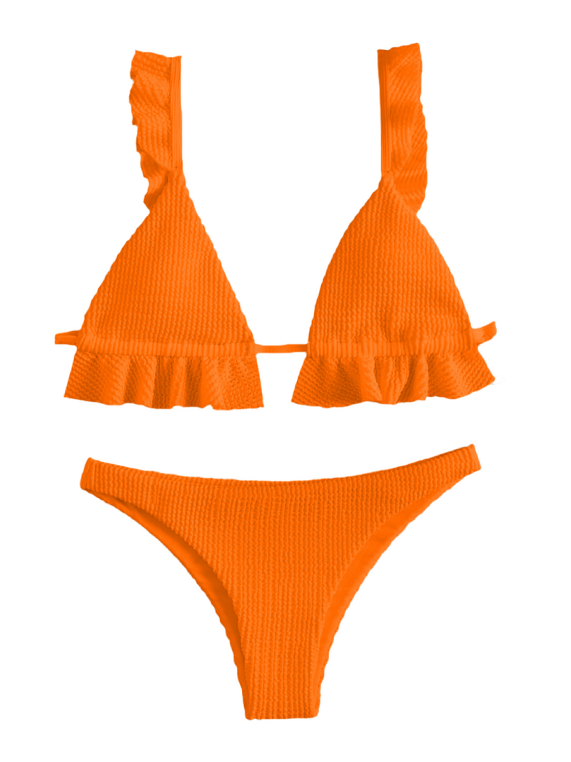 Ruffled Textured Wide Strap Two-Piece Bikini Set