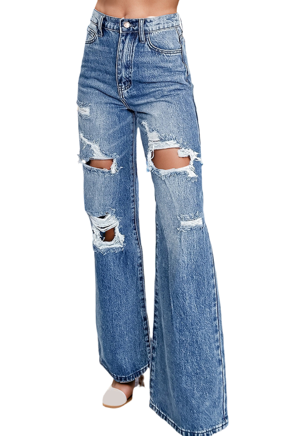 Distressed High Waist Bootcut Jeans