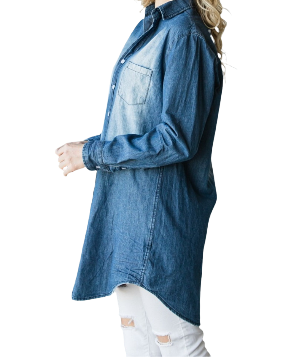 Veveret Pocketed Button Up Washed Denim Shirt