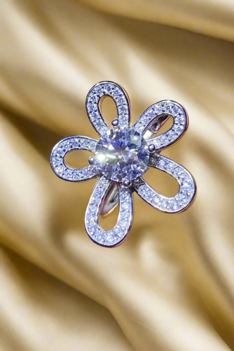 1 Carat Moissanite Flower-Shape Open Ring