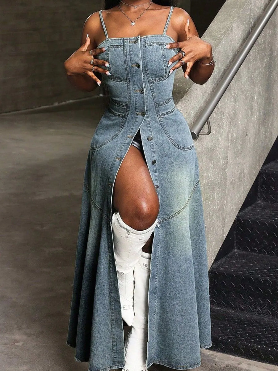 Button Front Denim Cami Dress – Asalai Fashion Boutique