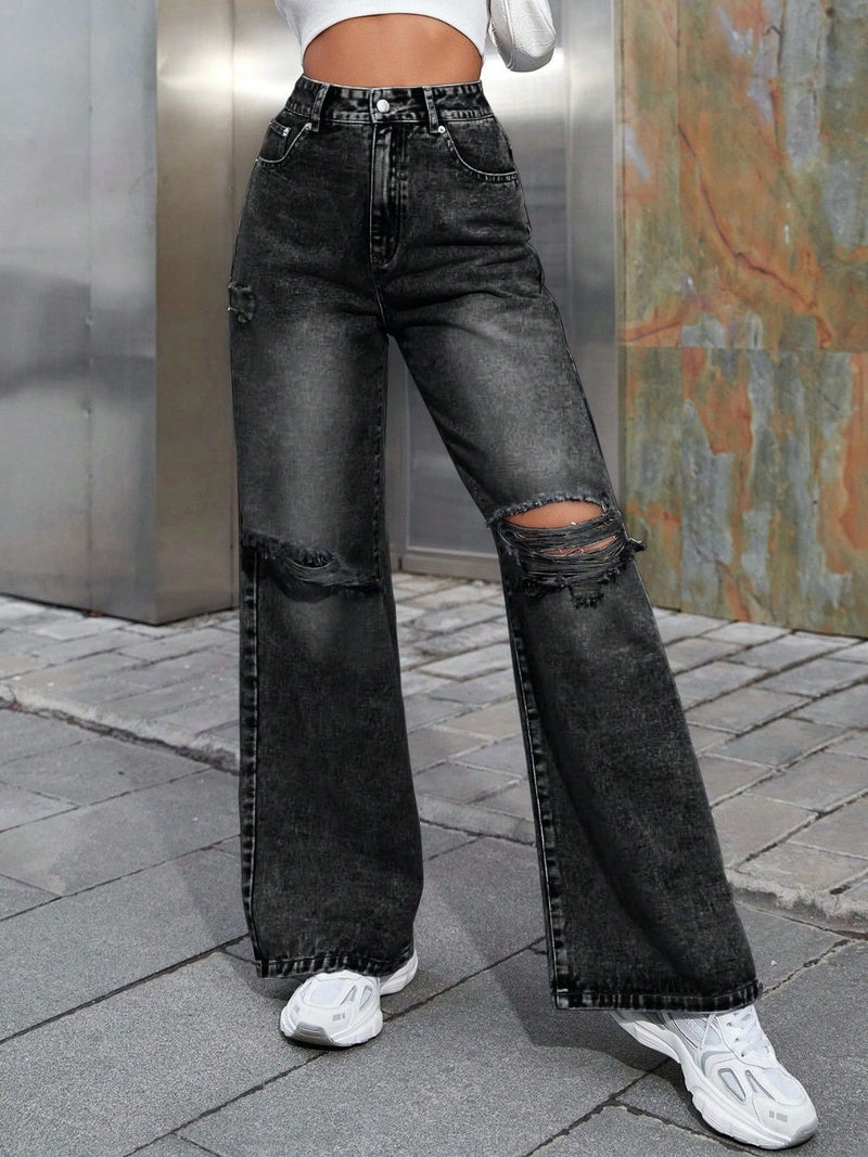 Distressed Slit Jeans