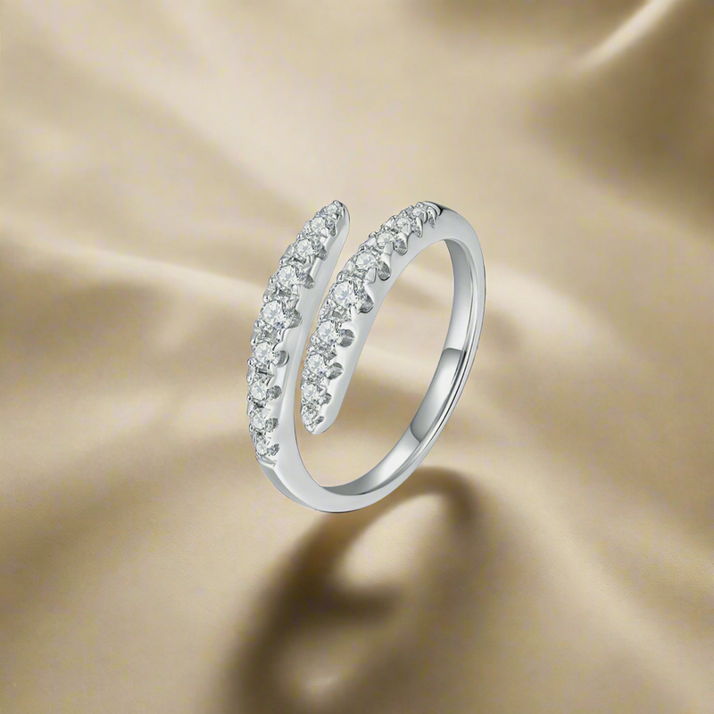 925 Sterling Silver Moissanite Bypass Ring