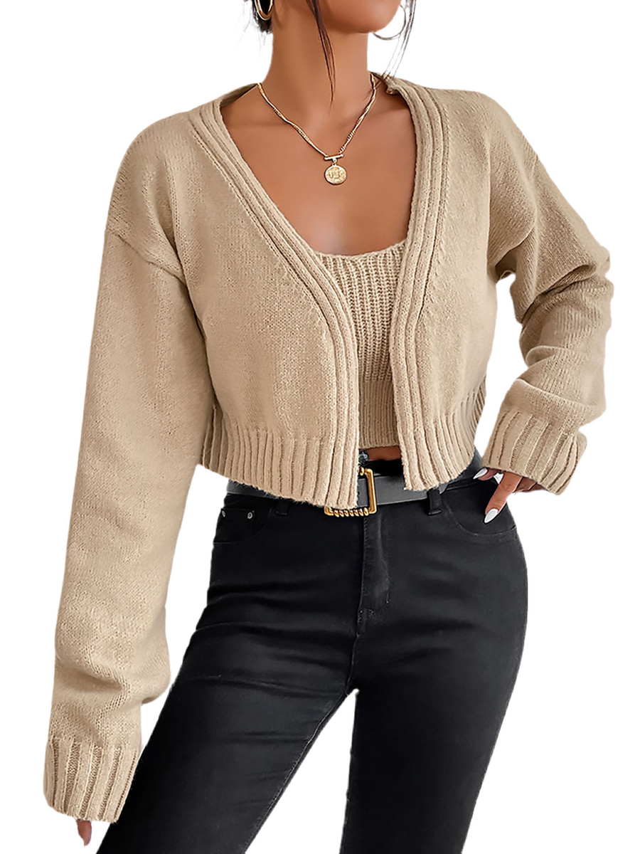 Plain Sweater Cami and Cardigan Set Asalai Fashion Boutique