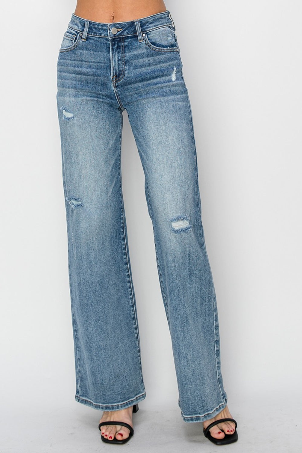 Full Size High Waist Distressed Wide Leg Jeans