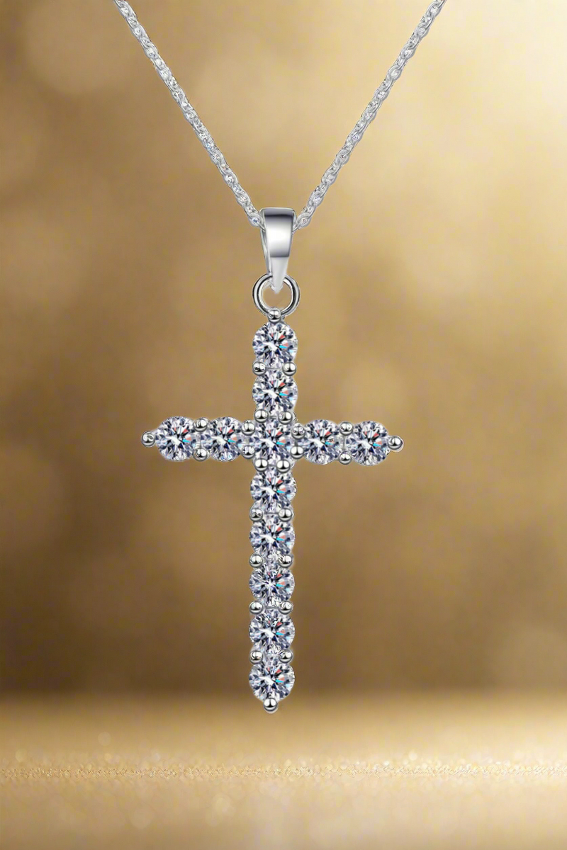 Adored 925 Sterling Silver Cross Moissanite Necklace