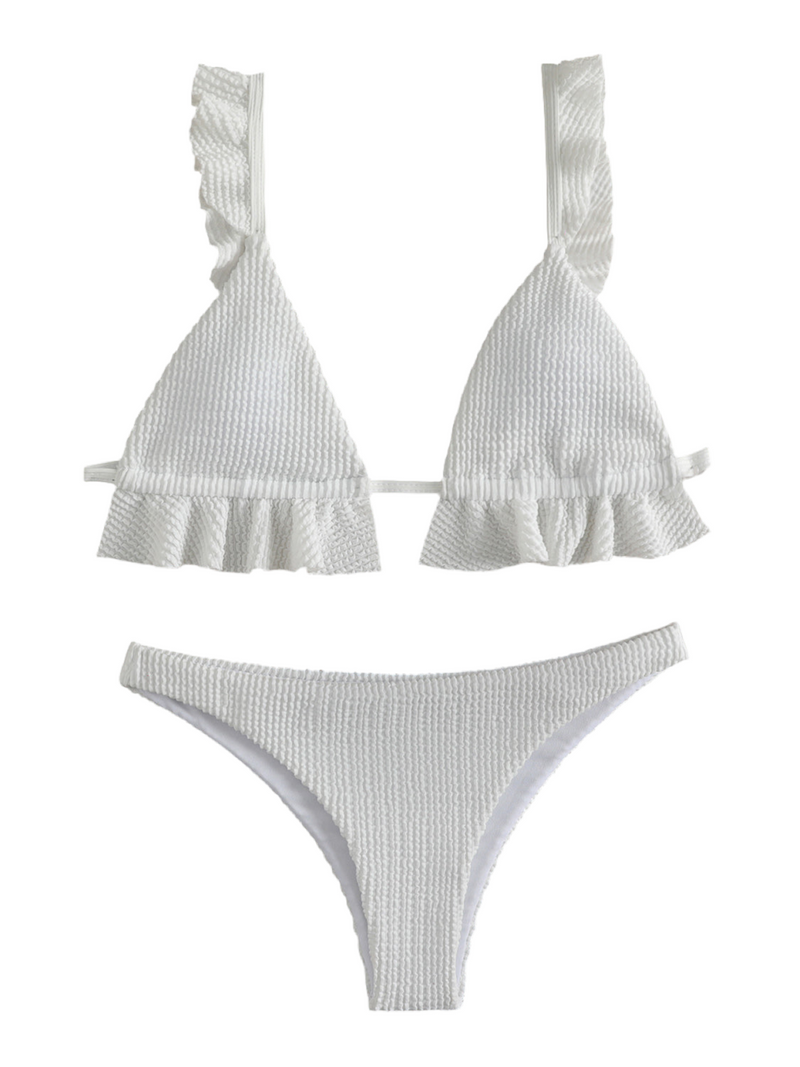 Ruffled Textured Wide Strap Two-Piece Bikini Set