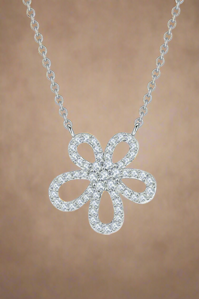 Moissanite Flower Pendant 925 Sterling Silver Necklace