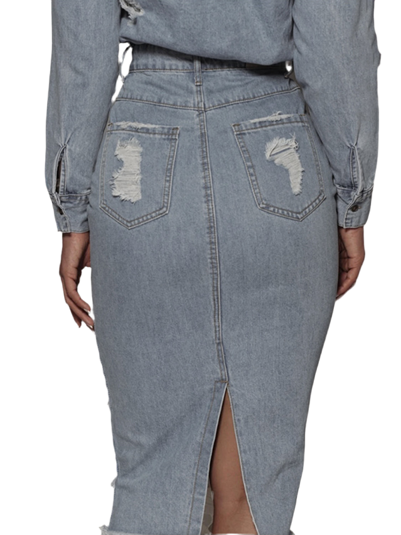 Distressed Slit Denim Skirt