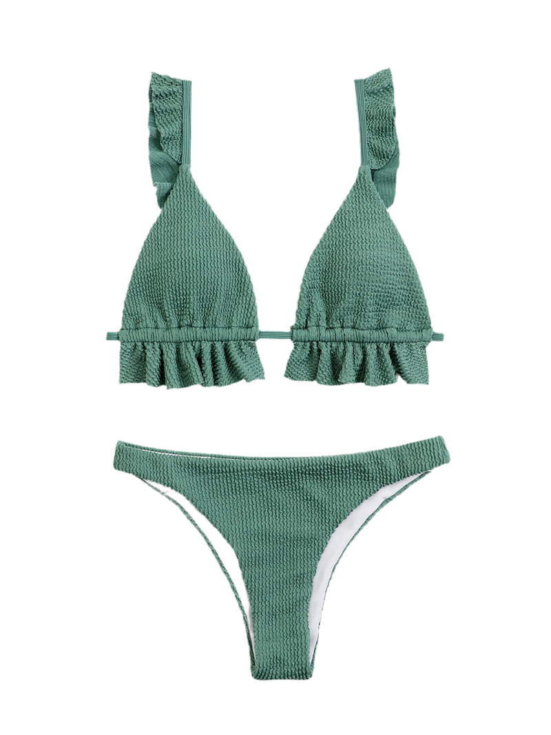 Ruffled Textured Wide Strap Two-Piece Bikini Set