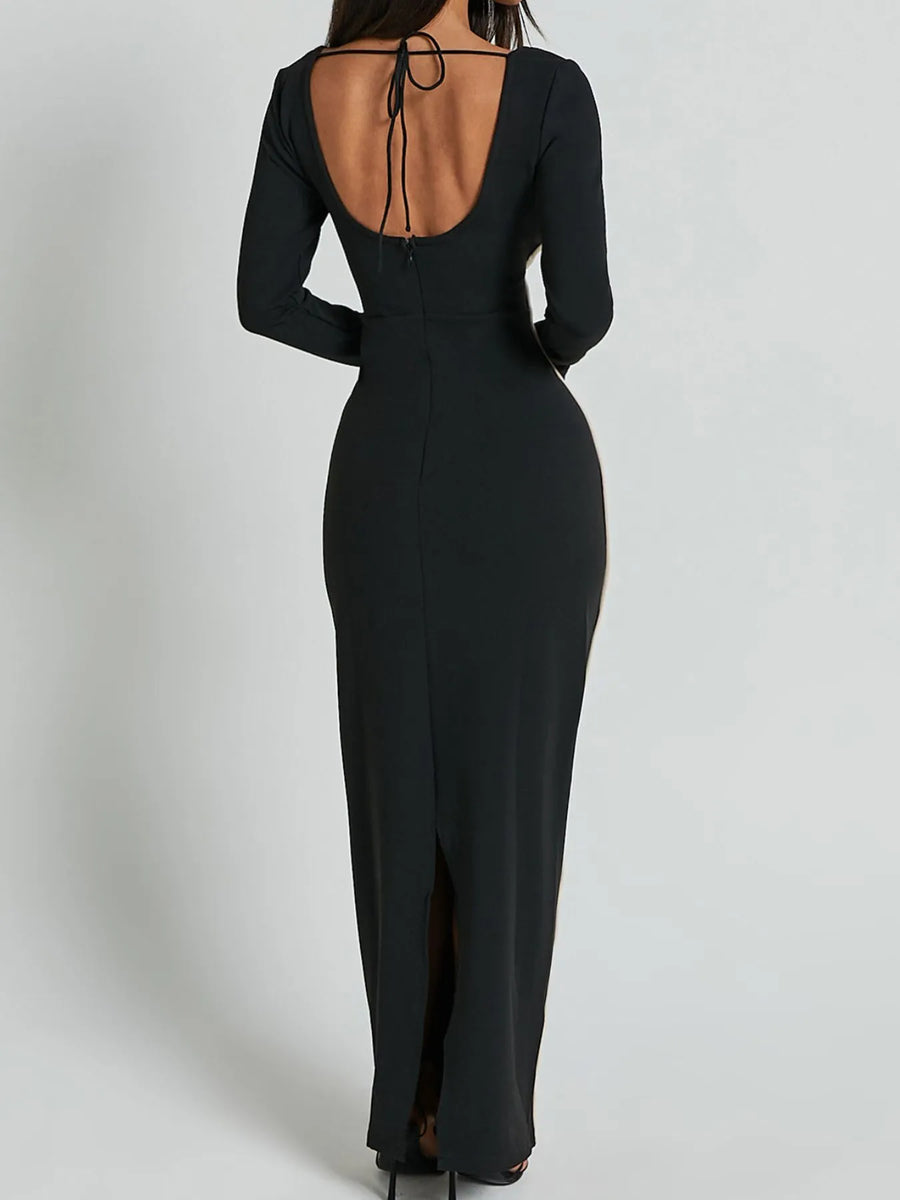 Contrast Trim Long Sleeve Bodycon Maxi Dress Black / 2XL Contrast Trim Long Sleeve Bodycon Maxi Dress Black / 2XL