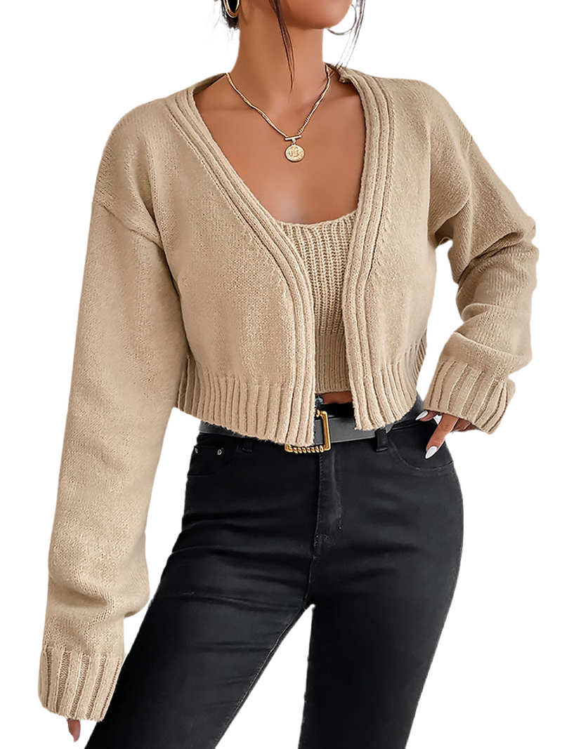 Plain Sweater Cami and Cardigan Set