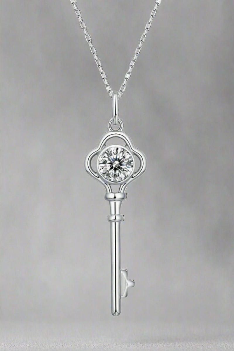 925 Sterling Silver 1 Carat Moissanite Key Pendant Necklace