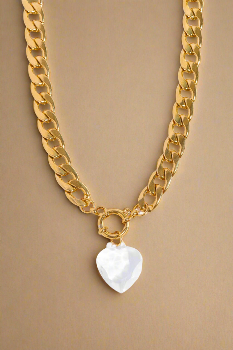 Acrylic Heart Pendant Curb Chain Necklace