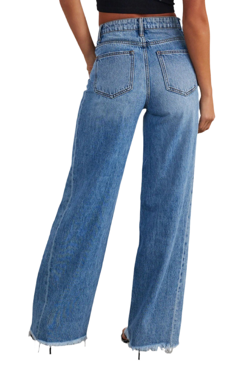 Raw Hem Wide Leg Jeans with Pockets