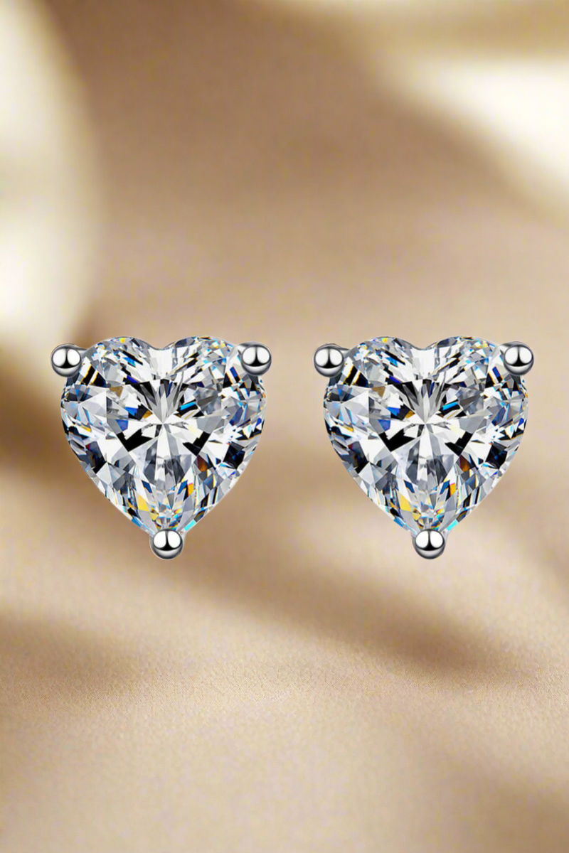 2 Carat Moissanite Heart-Shaped Stud Earrings