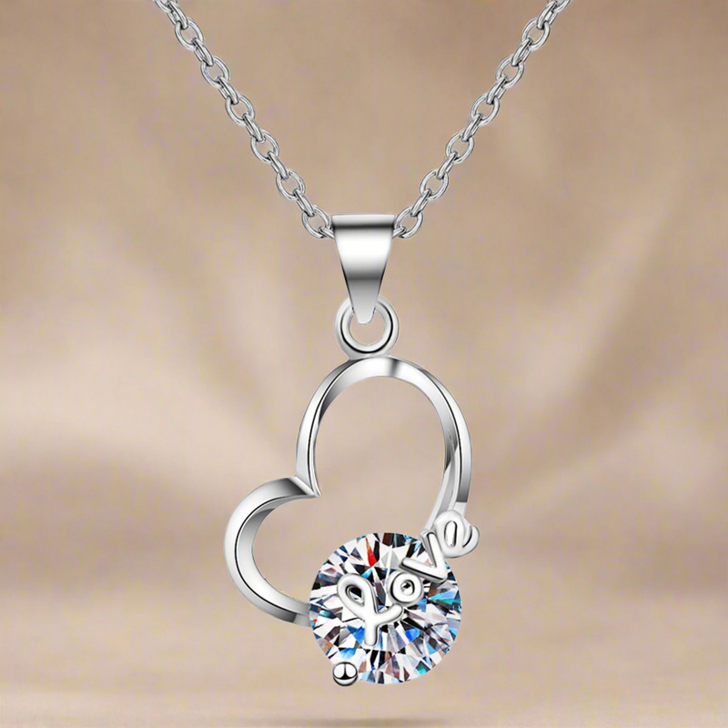 2 Carat Moissanite Heart 925 Sterling Silver Necklace