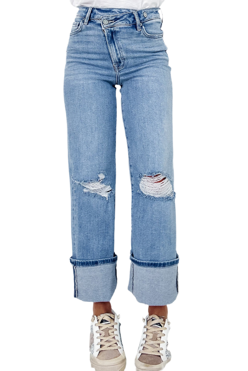 Distressed Straight Jeans with Pockets