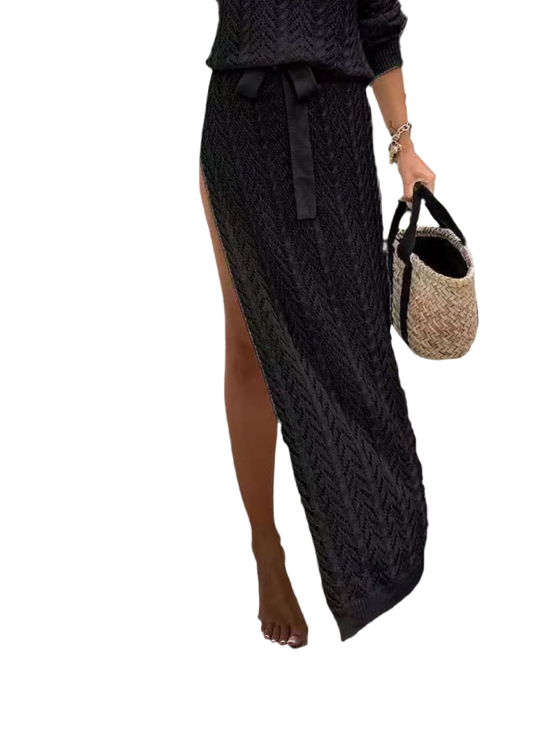 Slit Openwork Single Shoulder Knit Dress