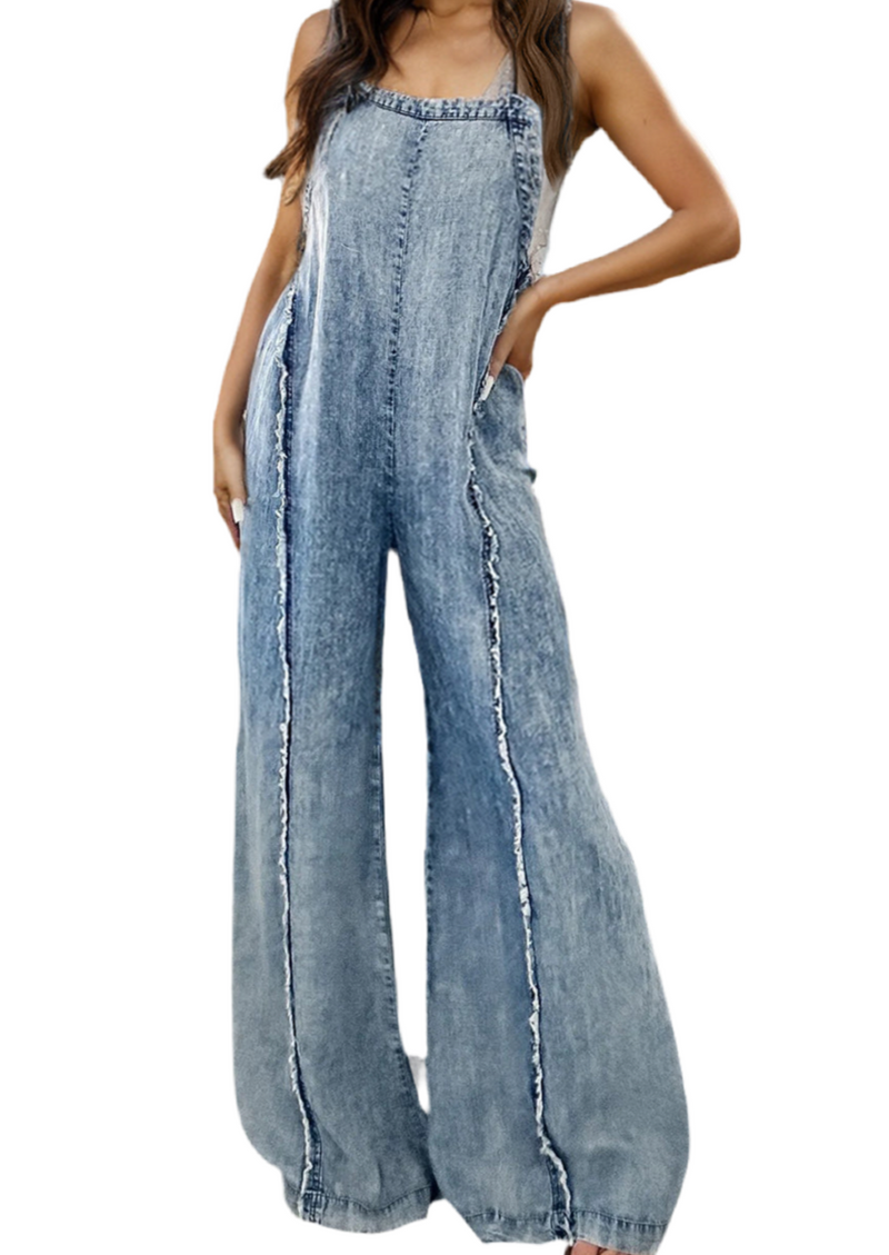 Adjustable Strap Wide Leg Denim Overalls