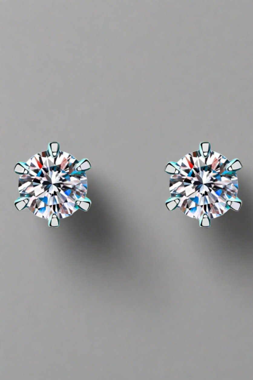 1 Carat Moissanite Rhodium-Plated Stud Earrings