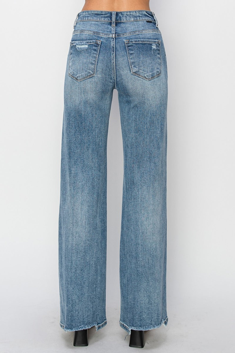 Full Size High Waist Distressed Wide Leg Jeans