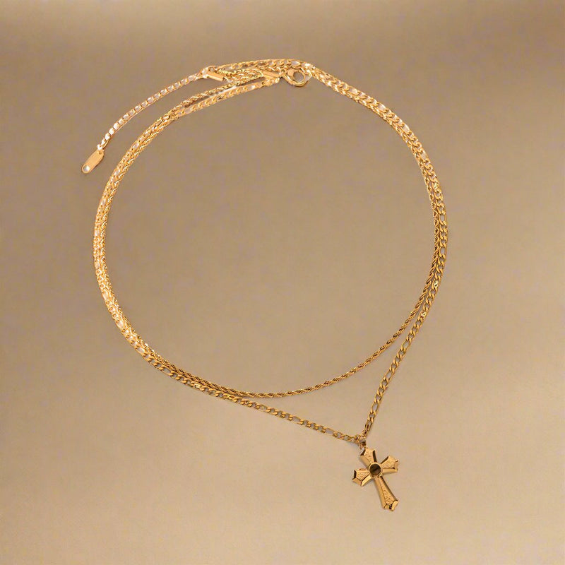 18K Gold-Plated Double Layered Cross Necklace