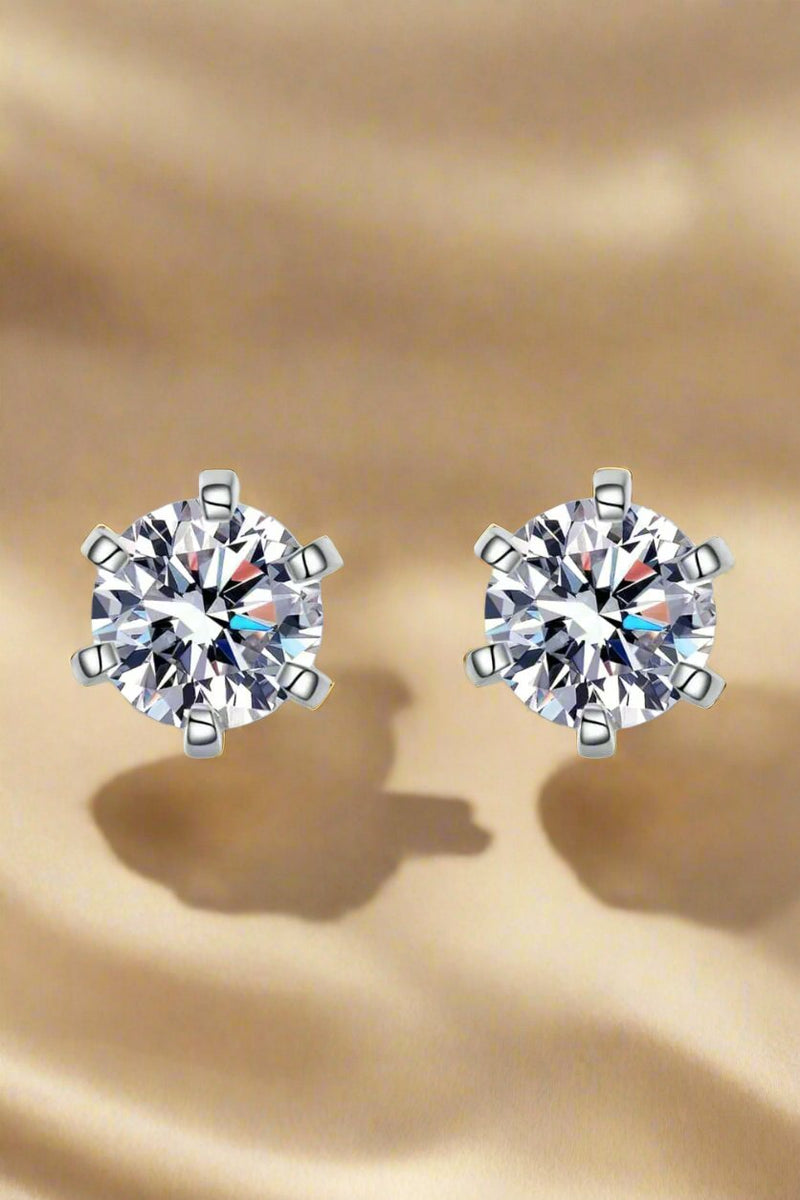 1 Carat Moissanite Rhodium-Plated Stud Earrings