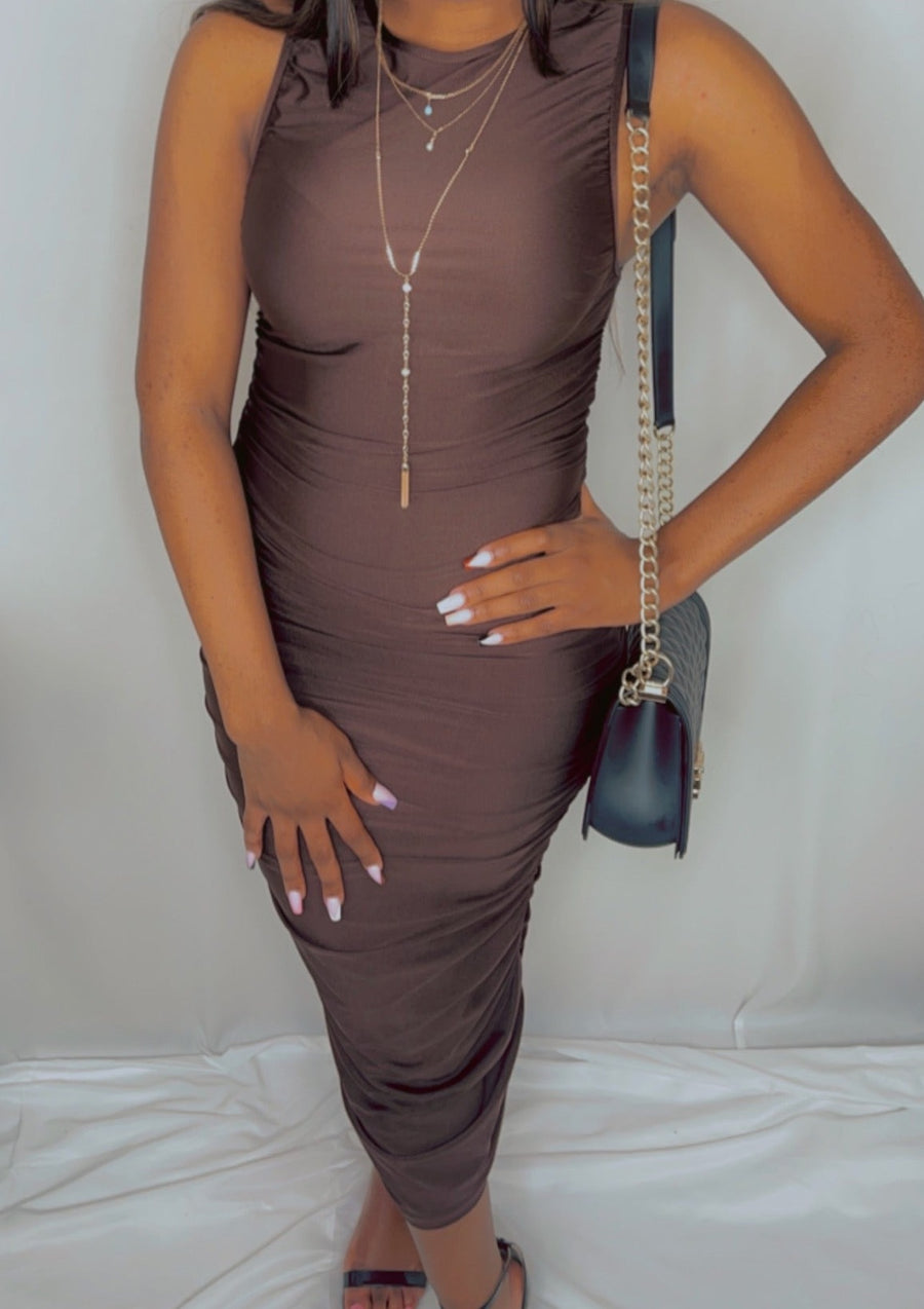 Green Scrunch Dress M / Brown Green Scrunch Dress M / Brown